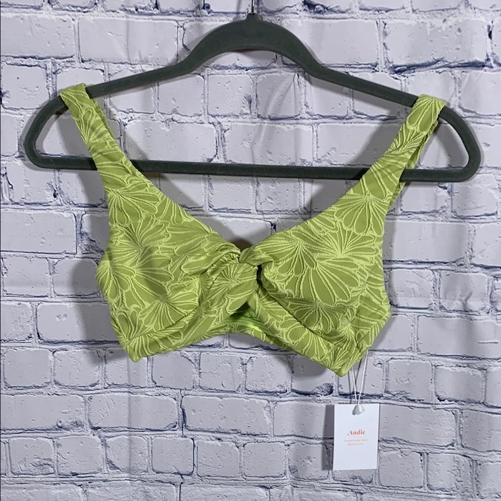 Andie Swim Womens Portofino Bikini Top in Green Floral Print Tropical Sz XS NWT